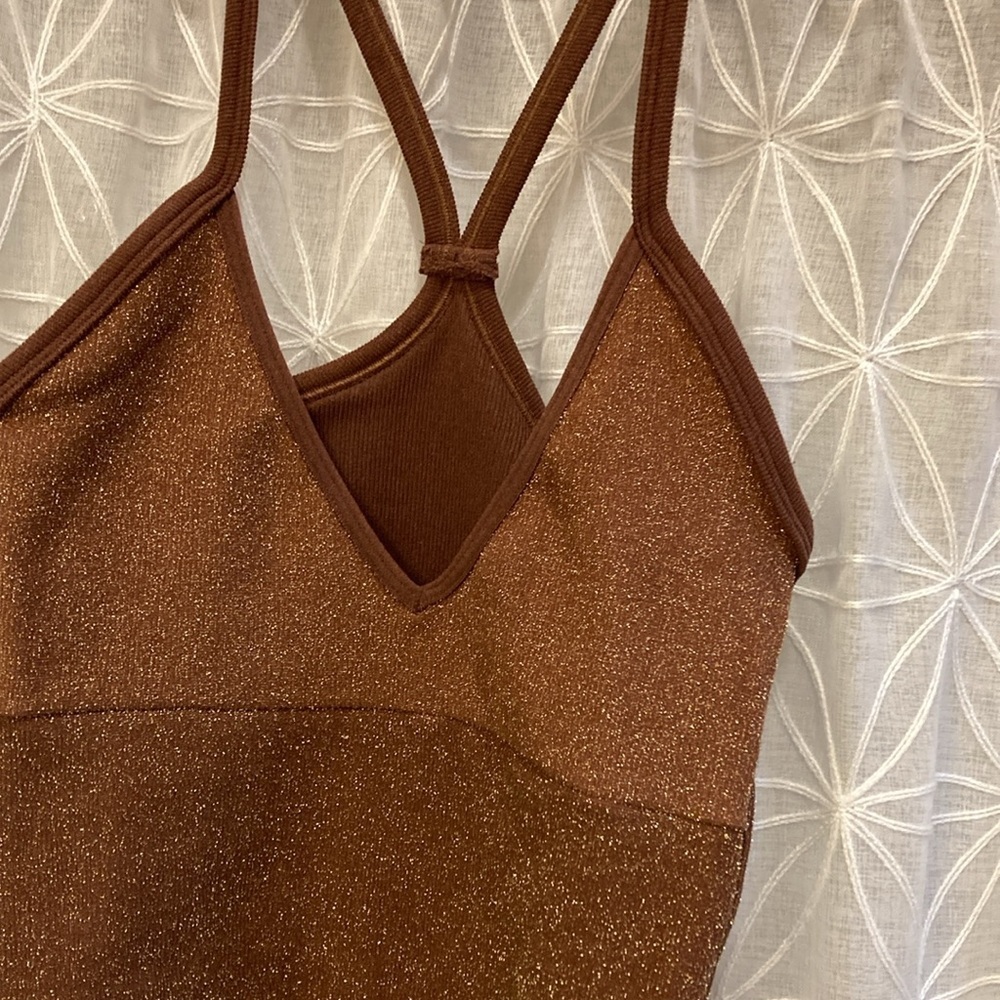Anthropologie Brown Sparkly Crop Tank - Picture 2 of 9